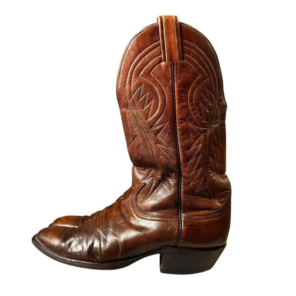 Vintage Tony Lama Western Boots Mens Brown Rustic Distressed Cowboy Sz 8.5